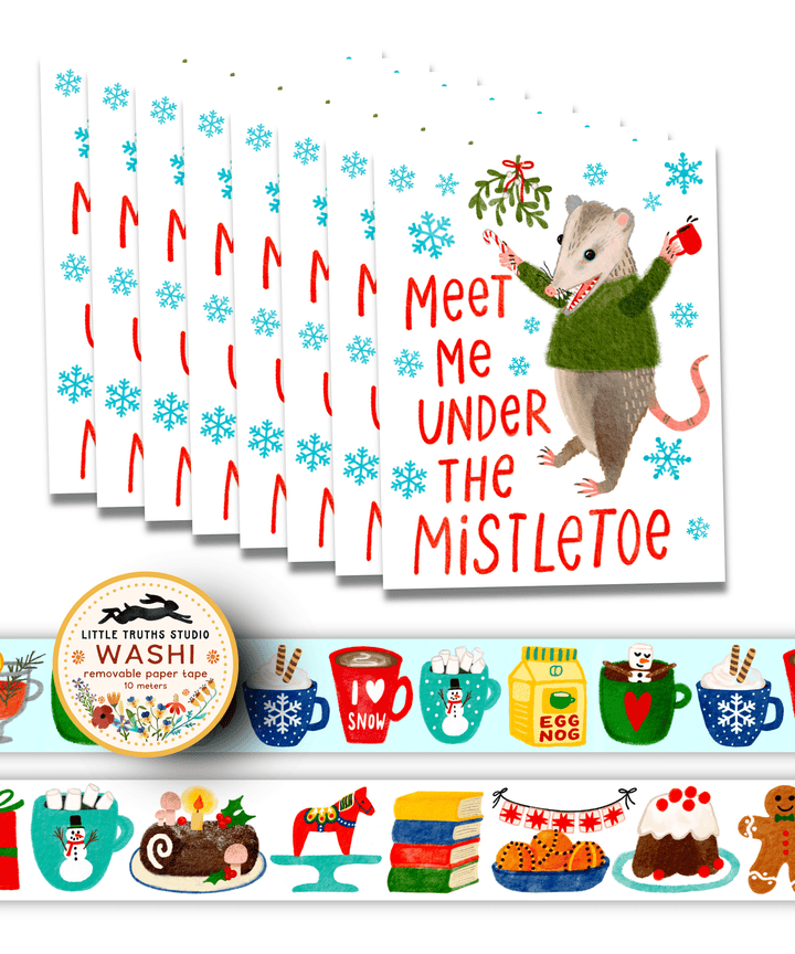 Meet Me Under The Mistletoe Card and Washi Tape Bundle gift bundle Little Truths Studio