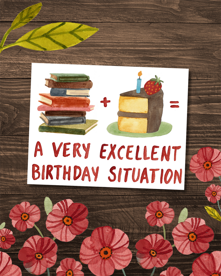 Books + Cake = A Very Excellent Birthday Situation Card