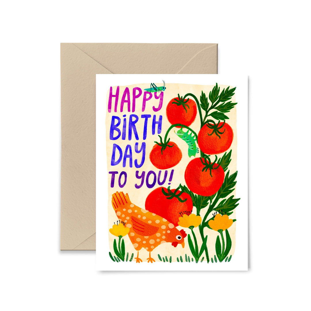 Chicken and Tomatoes Birthday Card Greeting Card Little Truths Studio 