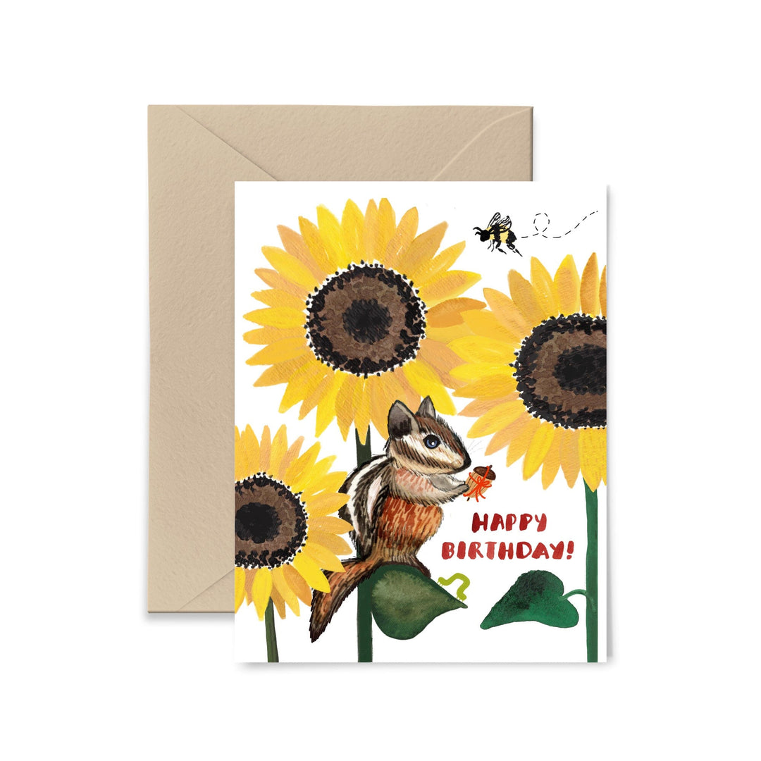 Chipmunk Sunflowers Birthday Card Greeting Card Little Truths Studio 