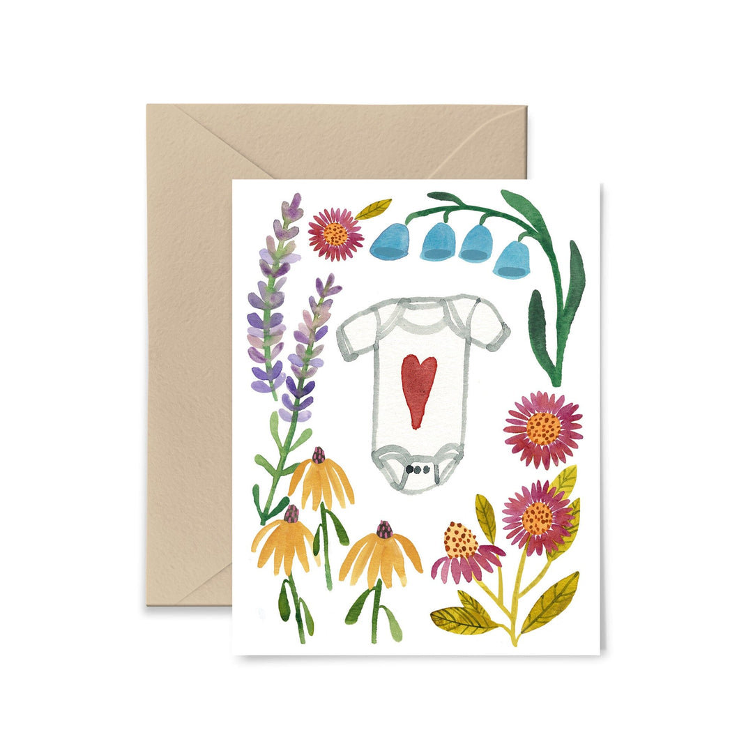 Flowers and Onesie Baby Card Greeting Card Little Truths Studio 