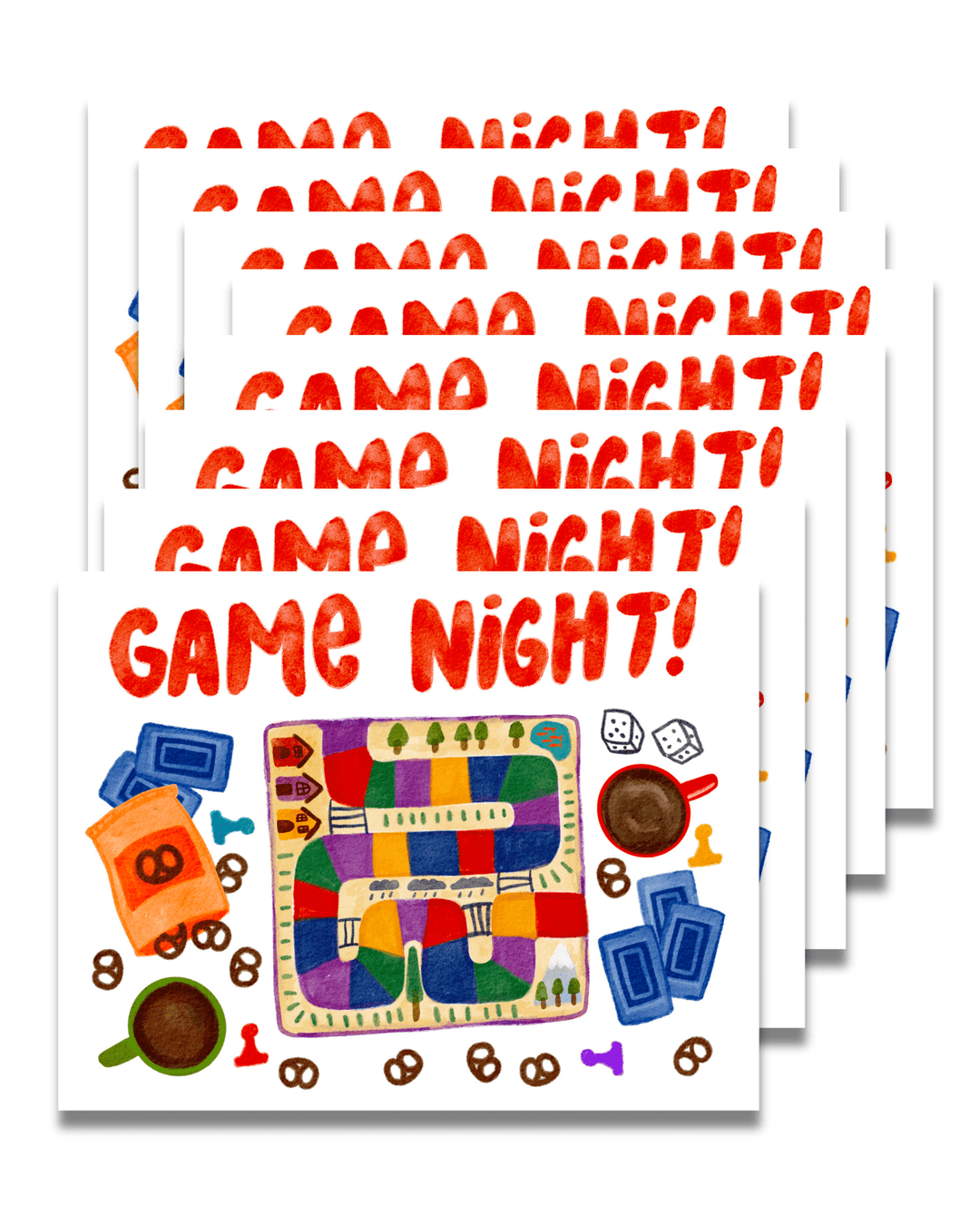 Game Night Card Set of 8 Greeting Card Set Little Truths Studio 