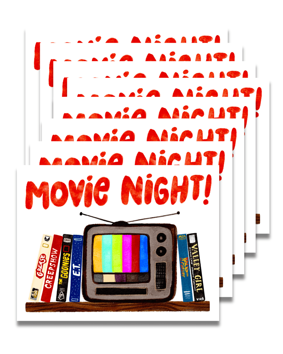 Movie Night Card Set of 8 Greeting Card Set Little Truths Studio 