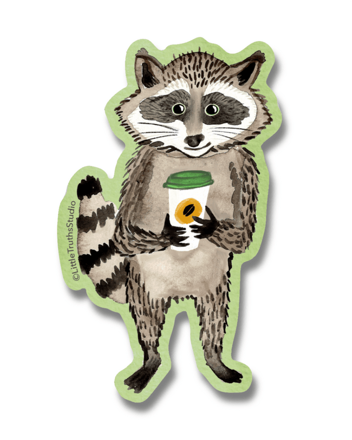 Raccoon with Coffee Sticker sticker Little Truths Studio 