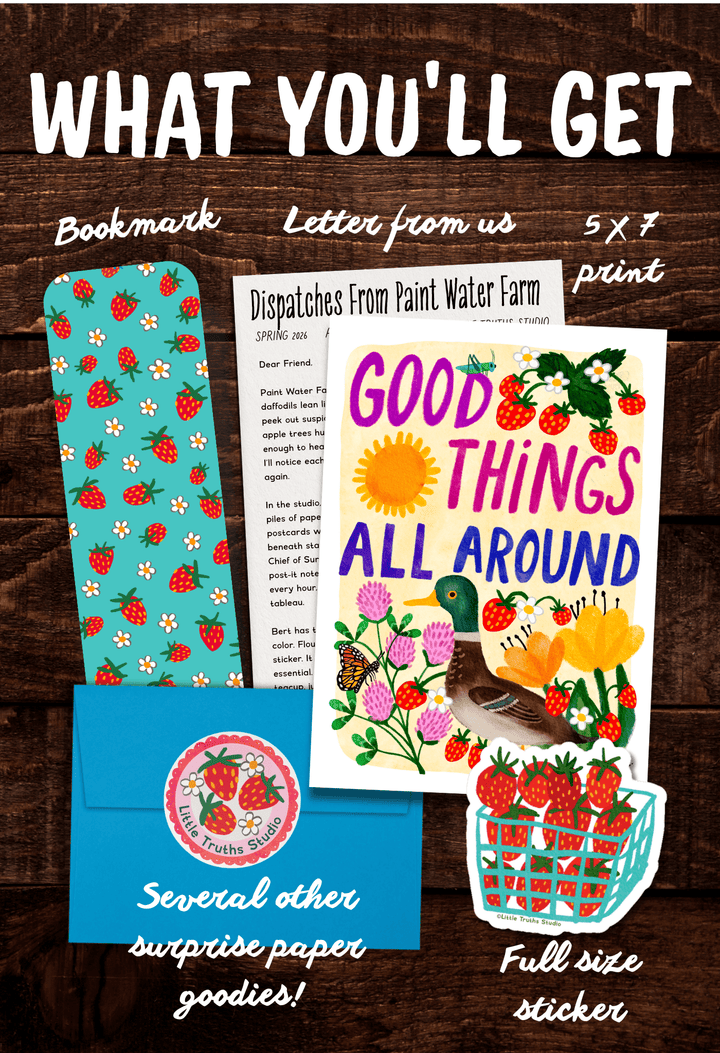 Snail Mail Art Club, Quarterly Print and Sticker Club, Spring Edition snail mail bundle Little Truths Studio 