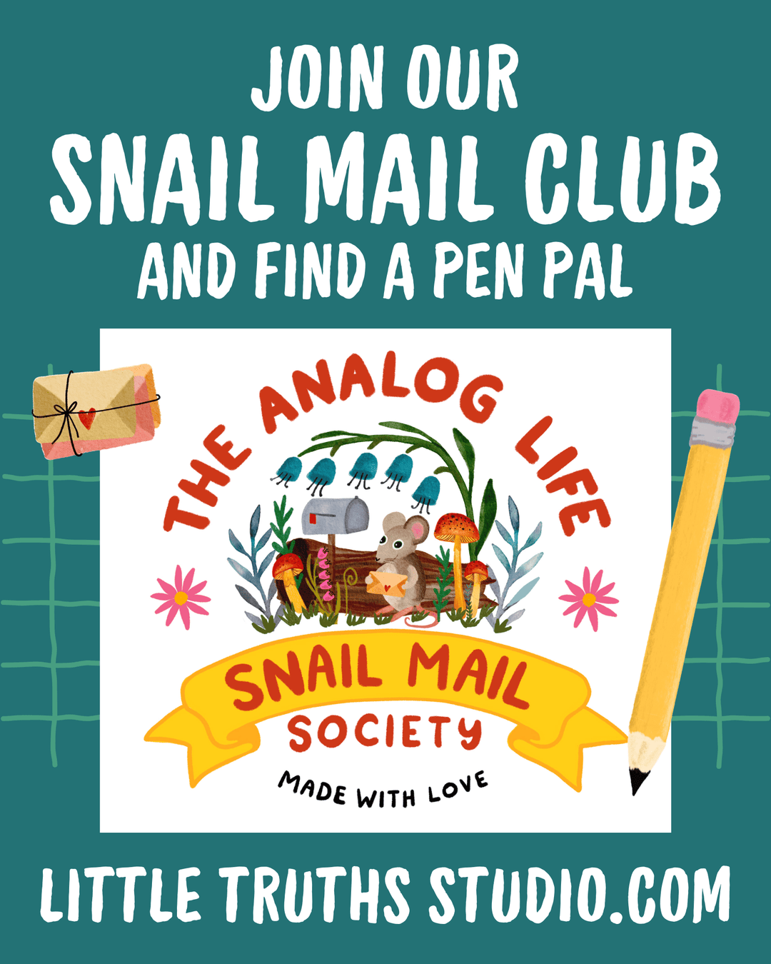 Snail Mail Art Club, Quarterly Print and Sticker Club, Spring Edition snail mail bundle Little Truths Studio 