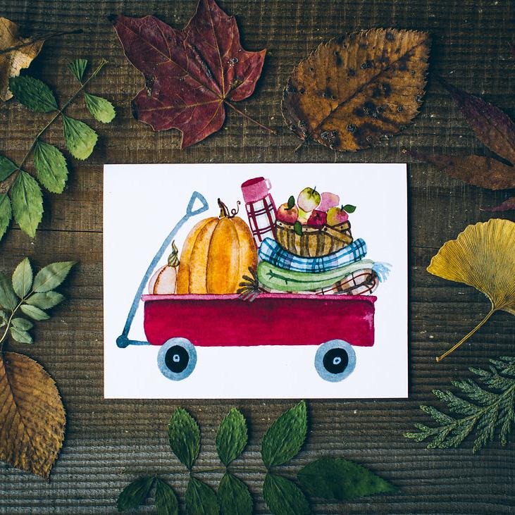 Pumpkin Wagon Card Greeting Card Little Truths Studio 