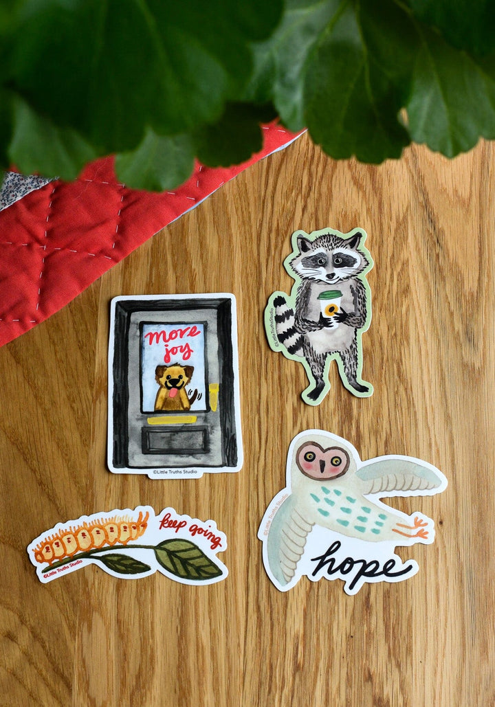 Raccoon with Coffee Sticker sticker Little Truths Studio 